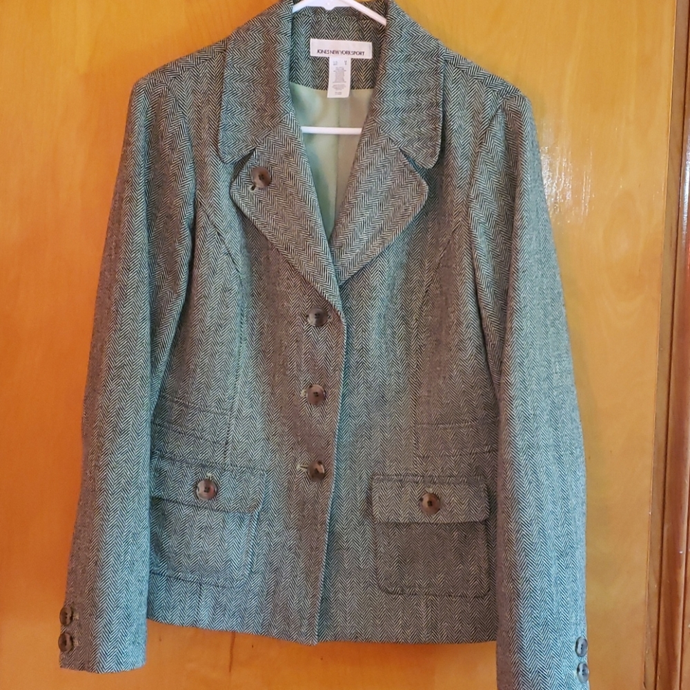 Jones New York Sport Green Herringbone Blazer Med